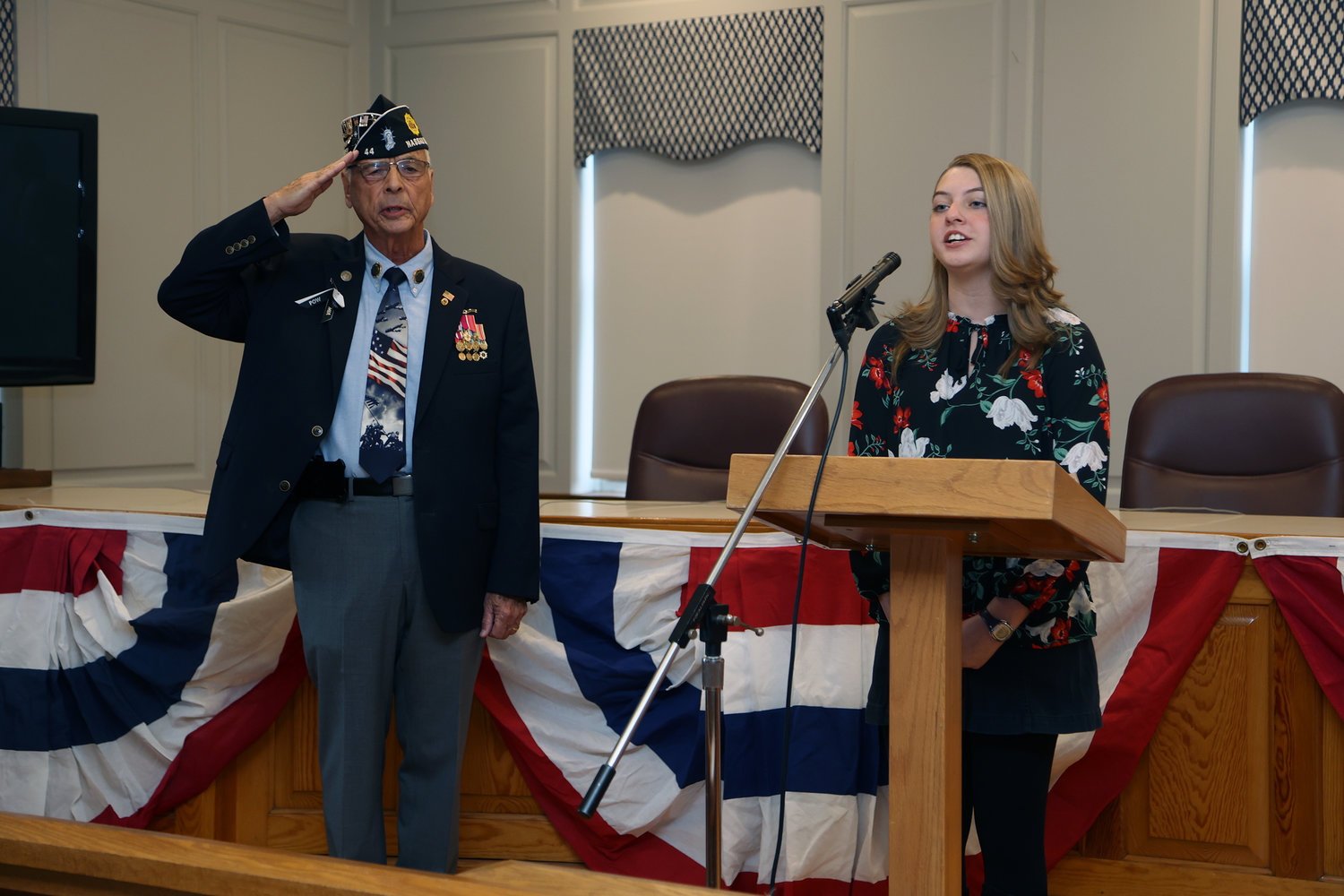 Kaylee Palmer of Malverne sang the Star Spangled Banner and God Bless America during the village’s annual Veterans Day observations.